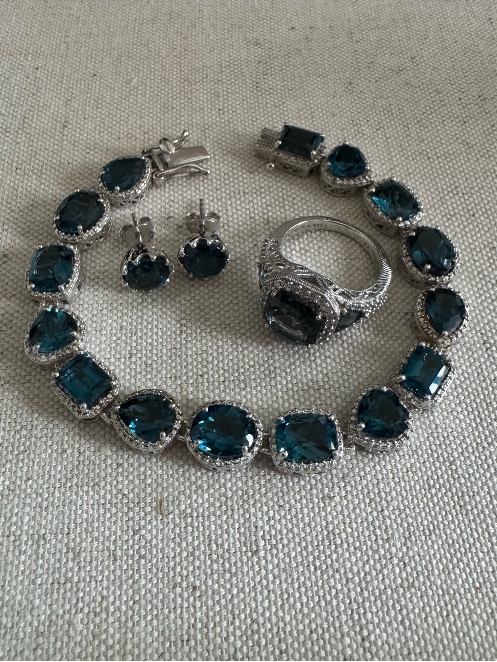 Judith Ripka London Blue Topaz Dazzling Suite-Bracelet, Ring (8),Stud Earrings-